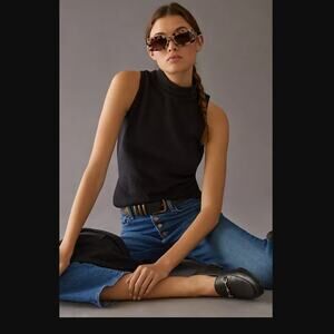 NWT Anthropologie Maeve Black Mock Neck Top - Large